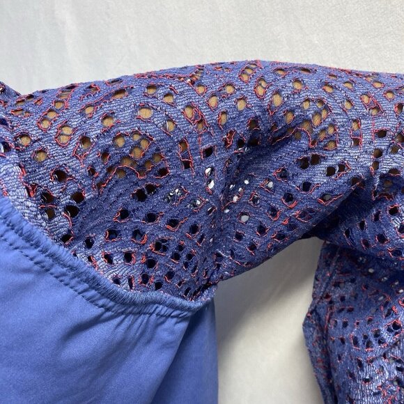 Banana Republic Lace Overlay Long Sleeve Round Neck Blouse Women Small Blue New - Picture 16 of 16